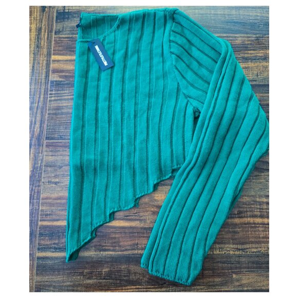 Women's Plus Size Green Cropped Knit Ribbed Sweater UK XXL US 18/20 - Picture 4 of 8